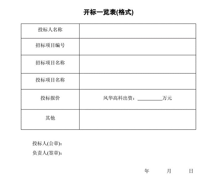 開(kāi)標一覽表范本
